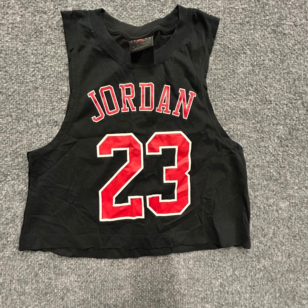 Jordan Crop Top Tank Womens Size XS Black Red 23 Graphic Jumpman Athletic Shirt